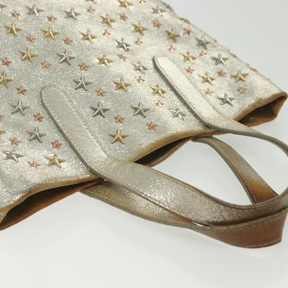 Jimmy Choo Studs Tote Bag Leather Champagne Gold Auth bs28966