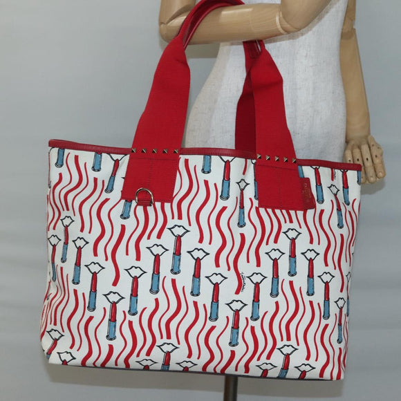 VALENTINO Tote Bag Canvas Red Auth bs28967