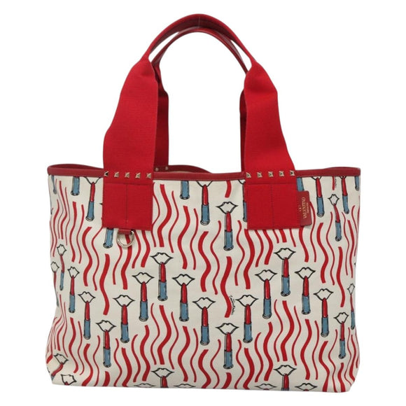 VALENTINO Tote Bag Canvas Red Auth bs28967