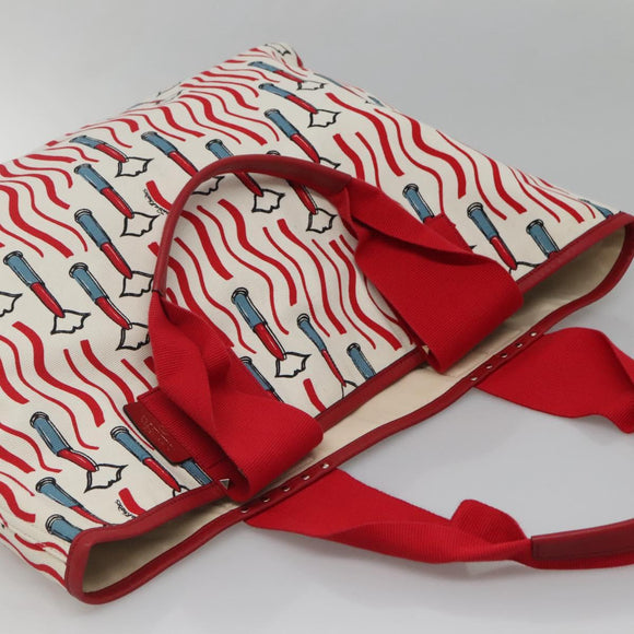 VALENTINO Tote Bag Canvas Red Auth bs28967