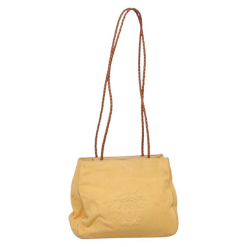 Gianni Versace Shoulder Bag Canvas Leather Yellow gold Auth bs28971