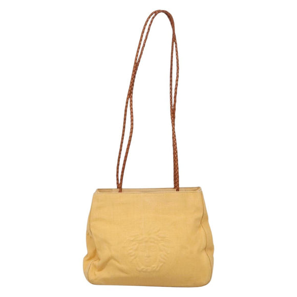 Gianni Versace Shoulder Bag Canvas Leather Yellow gold Auth bs28971