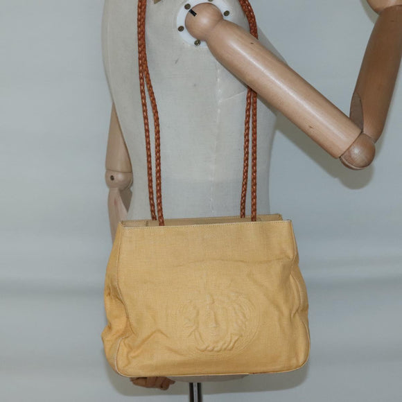 Gianni Versace Shoulder Bag Canvas Leather Yellow gold Auth bs28971