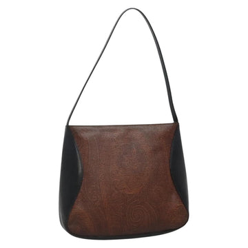 ETRO Paisley Shoulder Bag PVC Leather Brown Silver Auth bs28972
