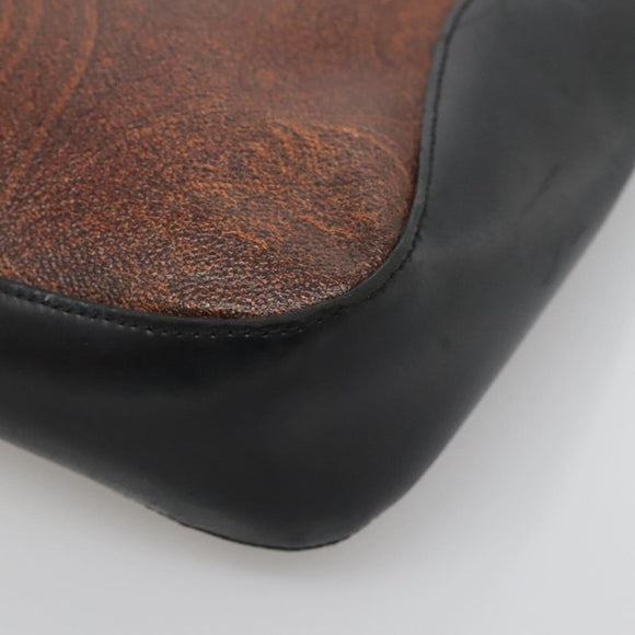 ETRO Paisley Shoulder Bag PVC Leather Brown Silver Auth bs28972