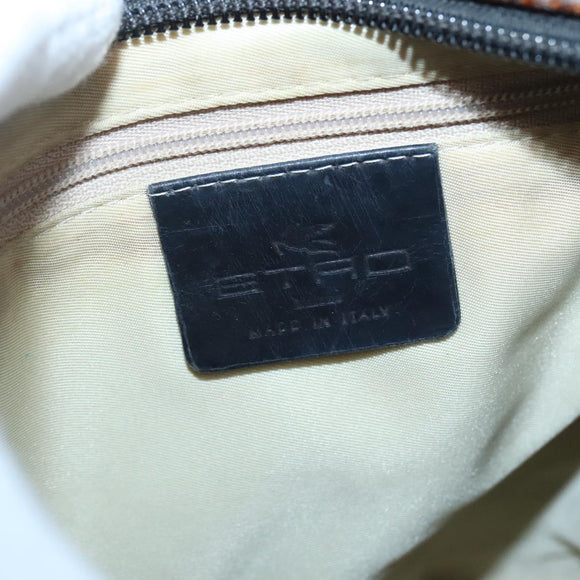 ETRO Paisley Shoulder Bag PVC Leather Brown Silver Auth bs28972