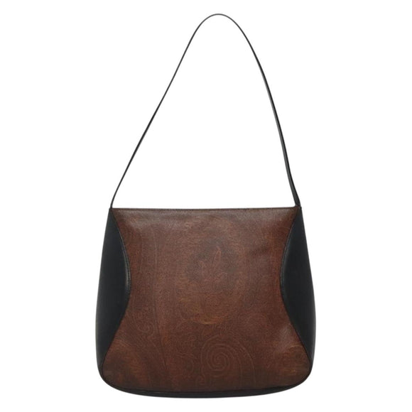 ETRO Paisley Shoulder Bag PVC Leather Brown Silver Auth bs28972