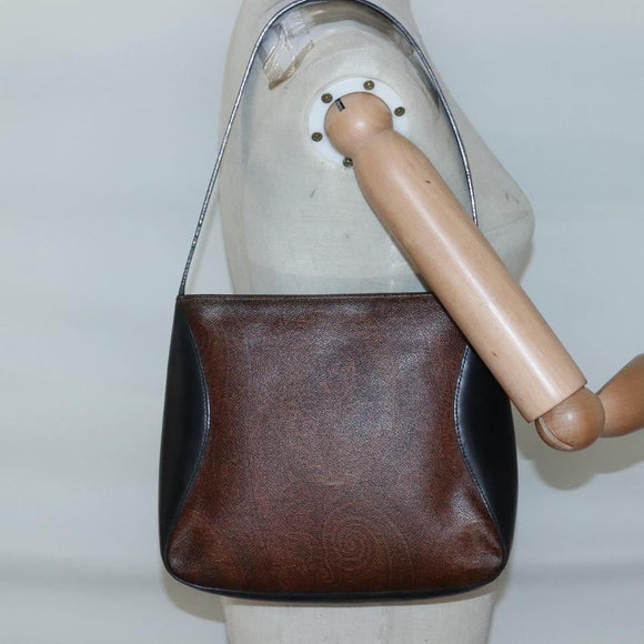 ETRO Paisley Shoulder Bag PVC Leather Brown Silver Auth bs28972