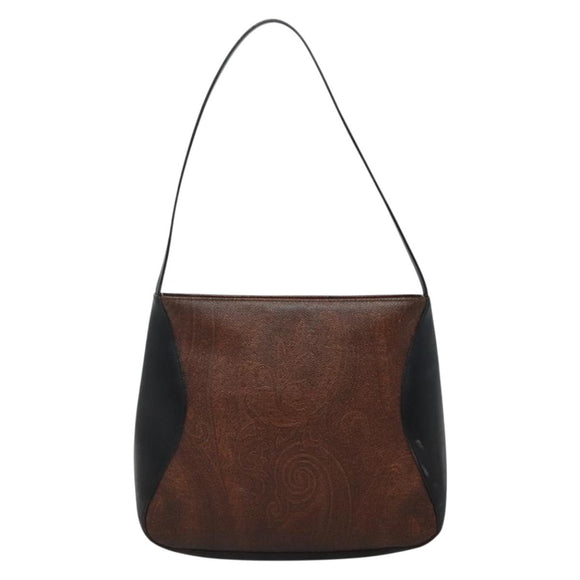 ETRO Paisley Shoulder Bag PVC Leather Brown Silver Auth bs28972