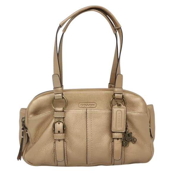 Coach Shoulder Bag Leather Gold Auth bs28981