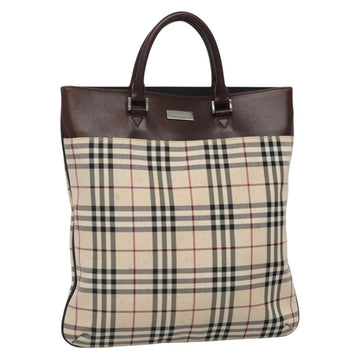 BURBERRY Nova Check Hand Bag Nylon Leather Beige Silver Auth bs28982