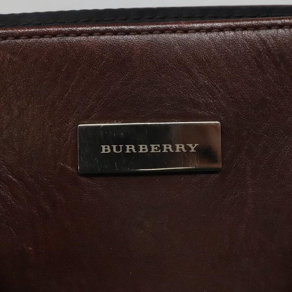 BURBERRY Nova Check Hand Bag Nylon Leather Beige Silver Auth bs28982