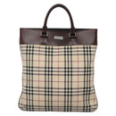 BURBERRY Nova Check Hand Bag Nylon Leather Beige Silver Auth bs28982-2
