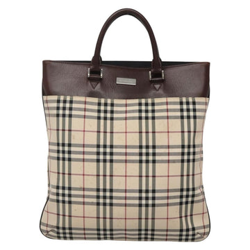 BURBERRY Nova Check Hand Bag Nylon Leather Beige Silver Auth bs28982 - 0