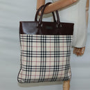 BURBERRY Nova Check Hand Bag Nylon Leather Beige Silver Auth bs28982-22