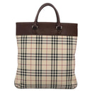 BURBERRY Nova Check Hand Bag Nylon Leather Beige Silver Auth bs28982-3
