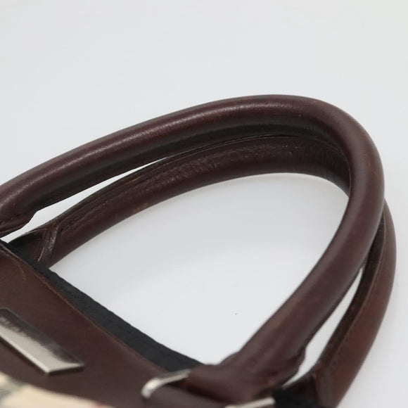 BURBERRY Nova Check Hand Bag Nylon Leather Beige Silver Auth bs28982