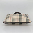 BURBERRY Nova Check Hand Bag Nylon Leather Beige Silver Auth bs28982-9