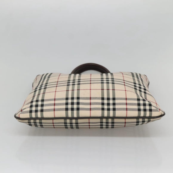 BURBERRY Nova Check Hand Bag Nylon Leather Beige Silver Auth bs28982