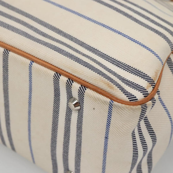 BURBERRY Hand Bag Canvas Leather White Silver Auth bs28984