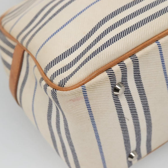 BURBERRY Hand Bag Canvas Leather White Silver Auth bs28984