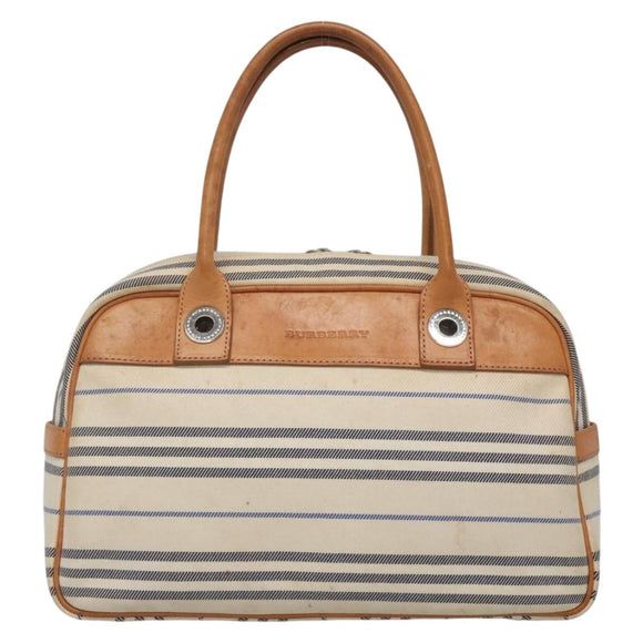 BURBERRY Hand Bag Canvas Leather White Silver Auth bs28984