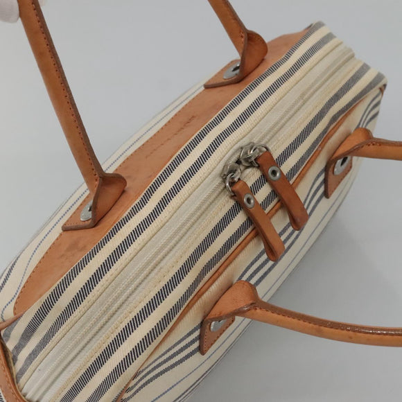 BURBERRY Hand Bag Canvas Leather White Silver Auth bs28984