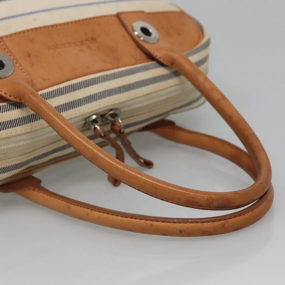 BURBERRY Hand Bag Canvas Leather White Silver Auth bs28984