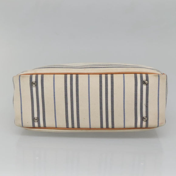 BURBERRY Hand Bag Canvas Leather White Silver Auth bs28984