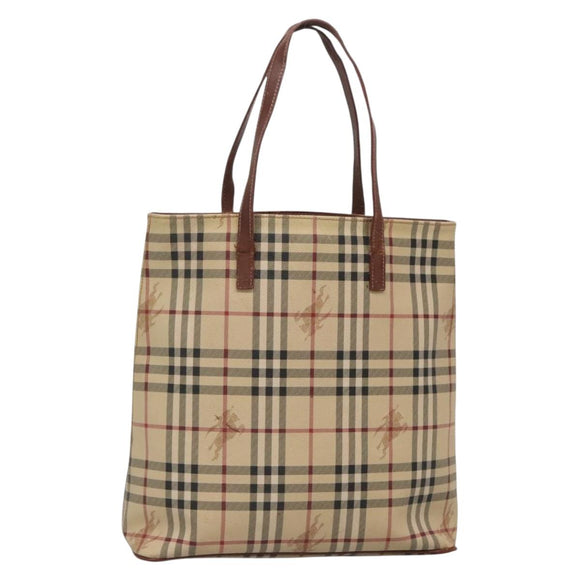 BURBERRY Nova Check Tote Bag PVC Beige gold Auth bs28985