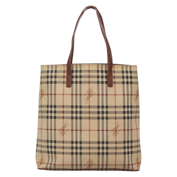 BURBERRY Nova Check Tote Bag PVC Beige gold Auth bs28985