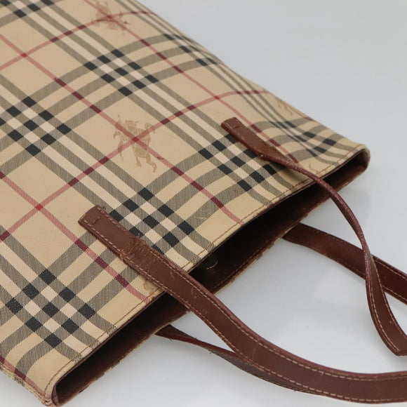 BURBERRY Nova Check Tote Bag PVC Beige gold Auth bs28985