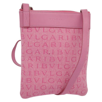 BVLGARI Logo Mania Shoulder Bag Canvas Pink Silver Auth bs28986