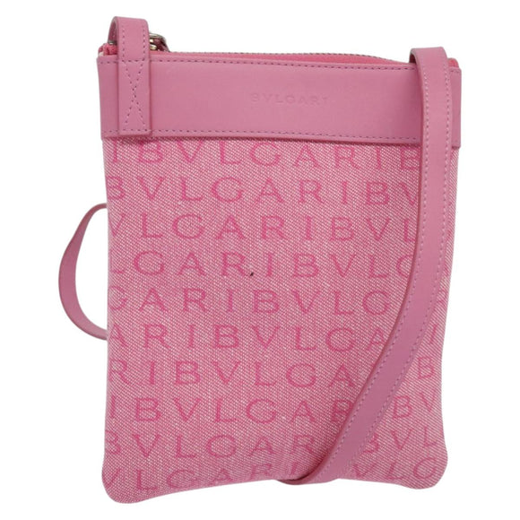 BVLGARI Logo Mania Shoulder Bag Canvas Pink Silver Auth bs28986