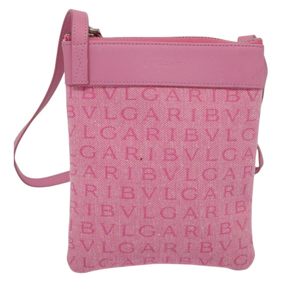 BVLGARI Logo Mania Shoulder Bag Canvas Pink Silver Auth bs28986