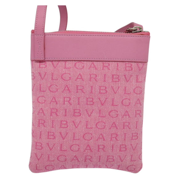 BVLGARI Logo Mania Shoulder Bag Canvas Pink Silver Auth bs28986