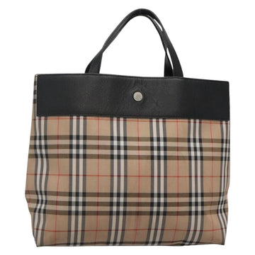 BURBERRY Nova Check Hand Bag Nylon Leather Beige Silver Auth bs28988