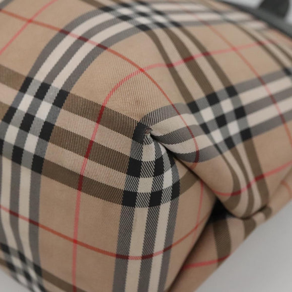 BURBERRY Nova Check Hand Bag Nylon Leather Beige Silver Auth bs28988