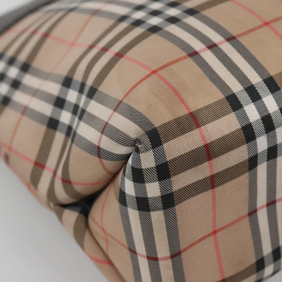 BURBERRY Nova Check Hand Bag Nylon Leather Beige Silver Auth bs28988