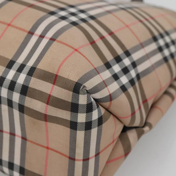 BURBERRY Nova Check Hand Bag Nylon Leather Beige Silver Auth bs28988