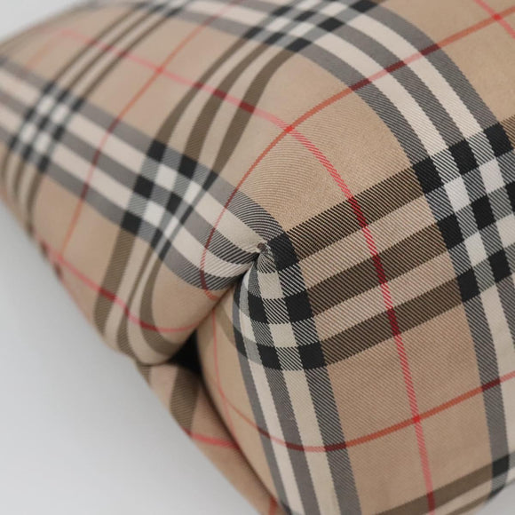 BURBERRY Nova Check Hand Bag Nylon Leather Beige Silver Auth bs28988