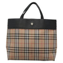 BURBERRY Nova Check Hand Bag Nylon Leather Beige Silver Auth bs28988-2
