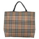 BURBERRY Nova Check Hand Bag Nylon Leather Beige Silver Auth bs28988-3