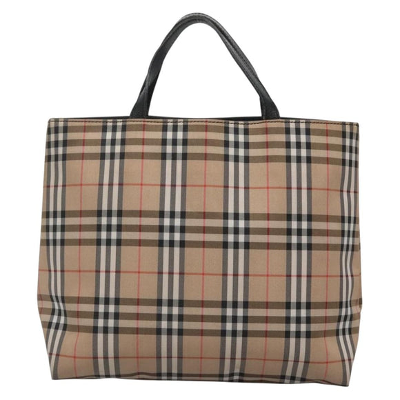 BURBERRY Nova Check Hand Bag Nylon Leather Beige Silver Auth bs28988