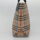 BURBERRY Nova Check Hand Bag Nylon Leather Beige Silver Auth bs28988-5