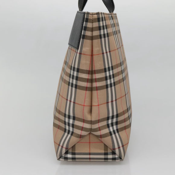 BURBERRY Nova Check Hand Bag Nylon Leather Beige Silver Auth bs28988