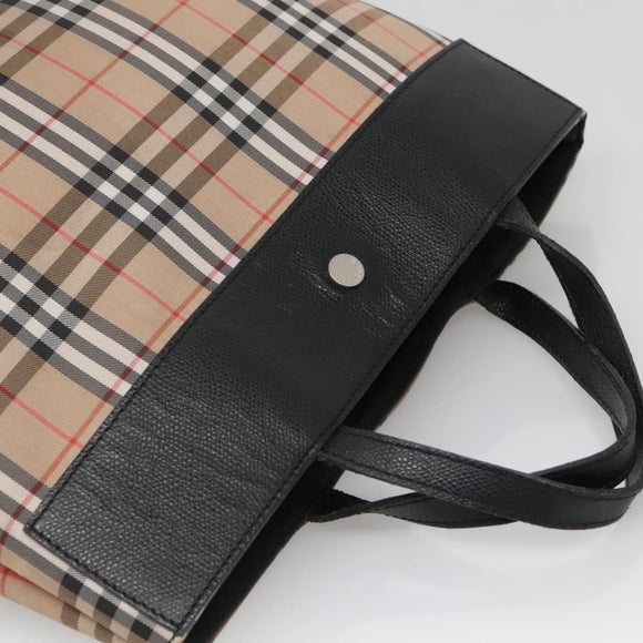 BURBERRY Nova Check Hand Bag Nylon Leather Beige Silver Auth bs28988