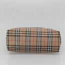 BURBERRY Nova Check Hand Bag Nylon Leather Beige Silver Auth bs28988-9