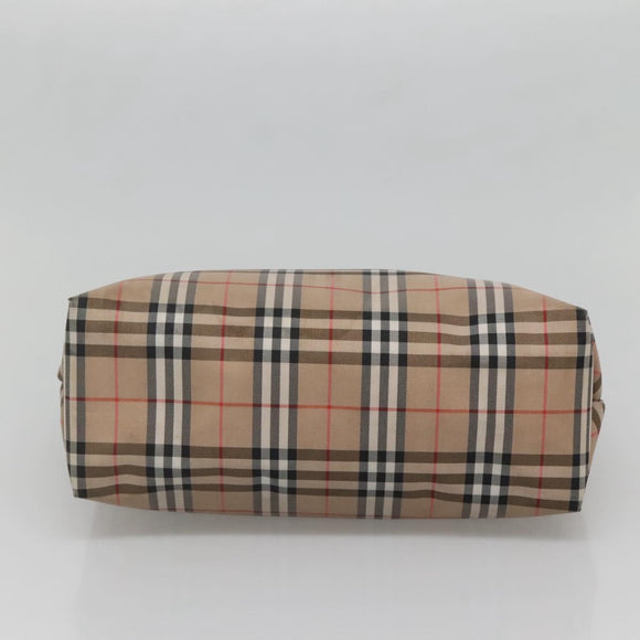 BURBERRY Nova Check Hand Bag Nylon Leather Beige Silver Auth bs28988