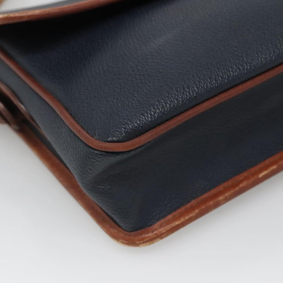 Burberrys Shoulder Bag Leather PVC Navy Gold Auth bs28989